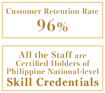 ご利用継続立96% スタッフ全員がフィリピンのハウスキーピング国家資格保有者